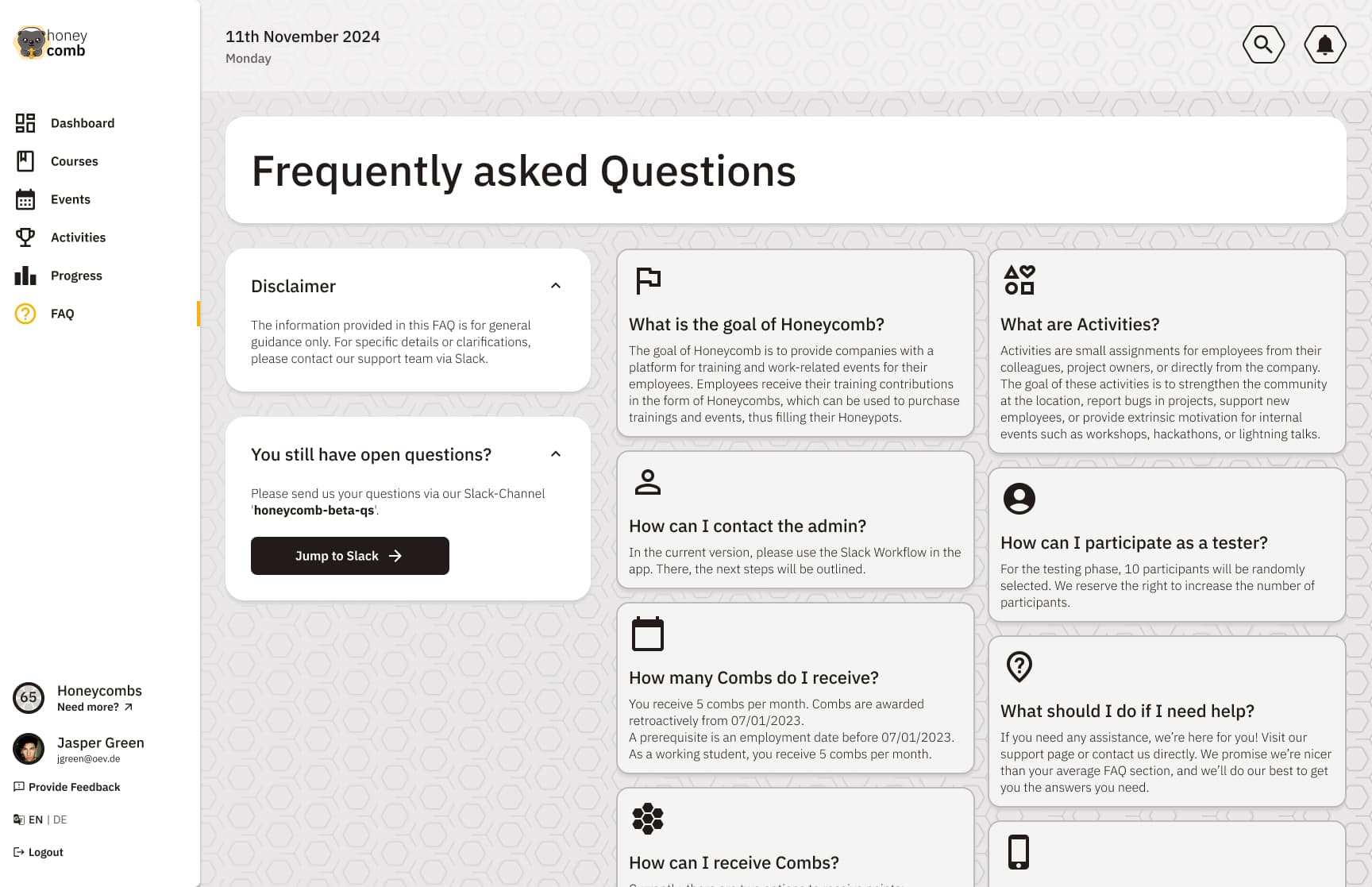 Screenshot: FAQ’s