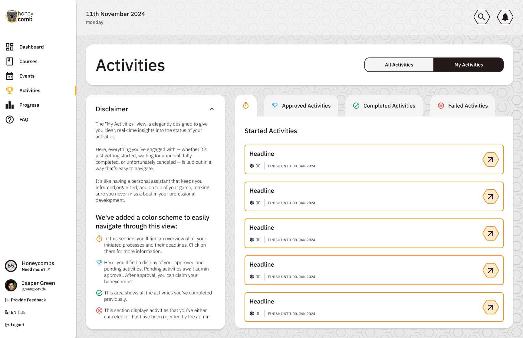 Honeycomb Meine Aktivitäten