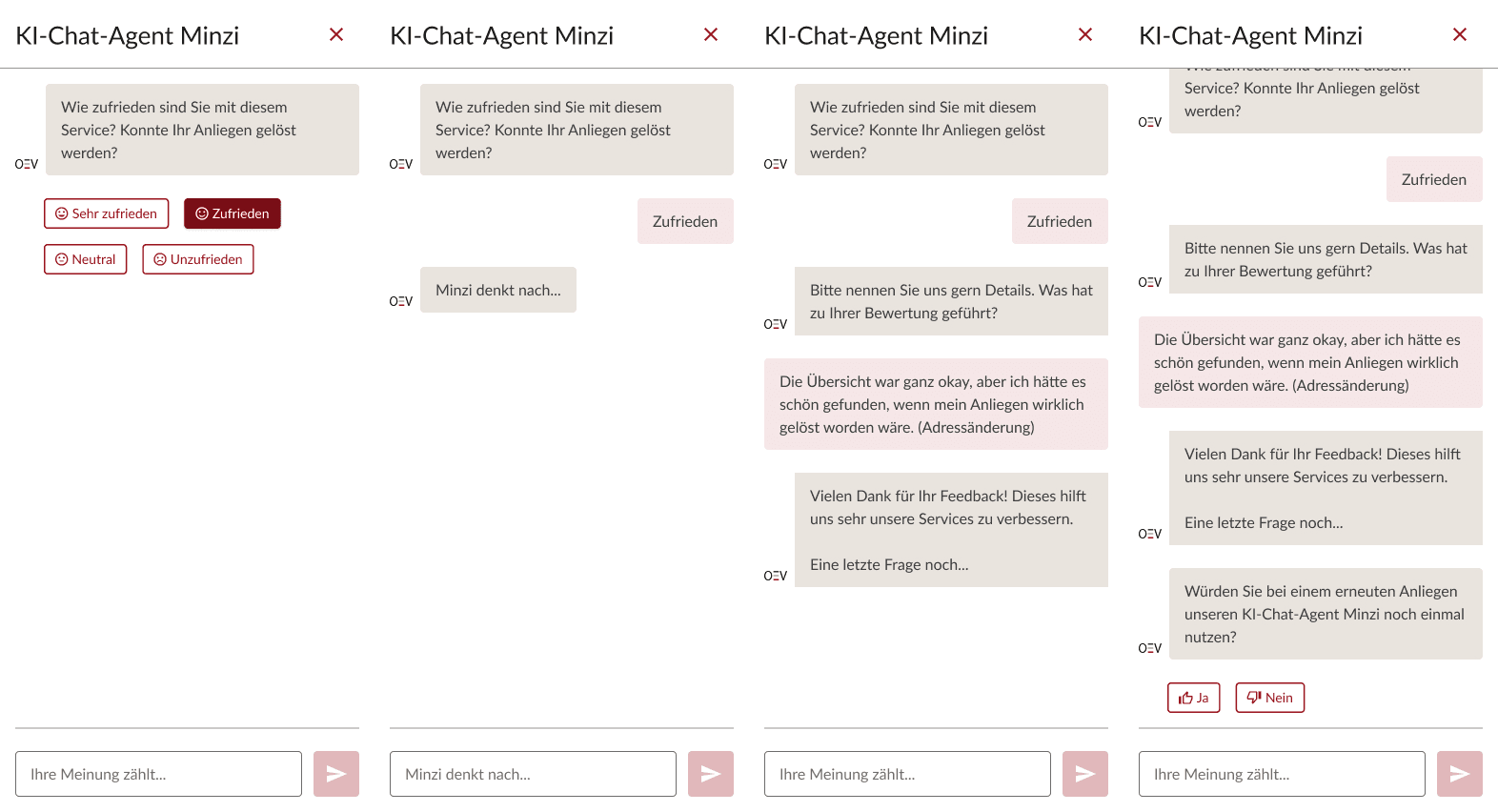 Screenshot des Chatbot Minzi
