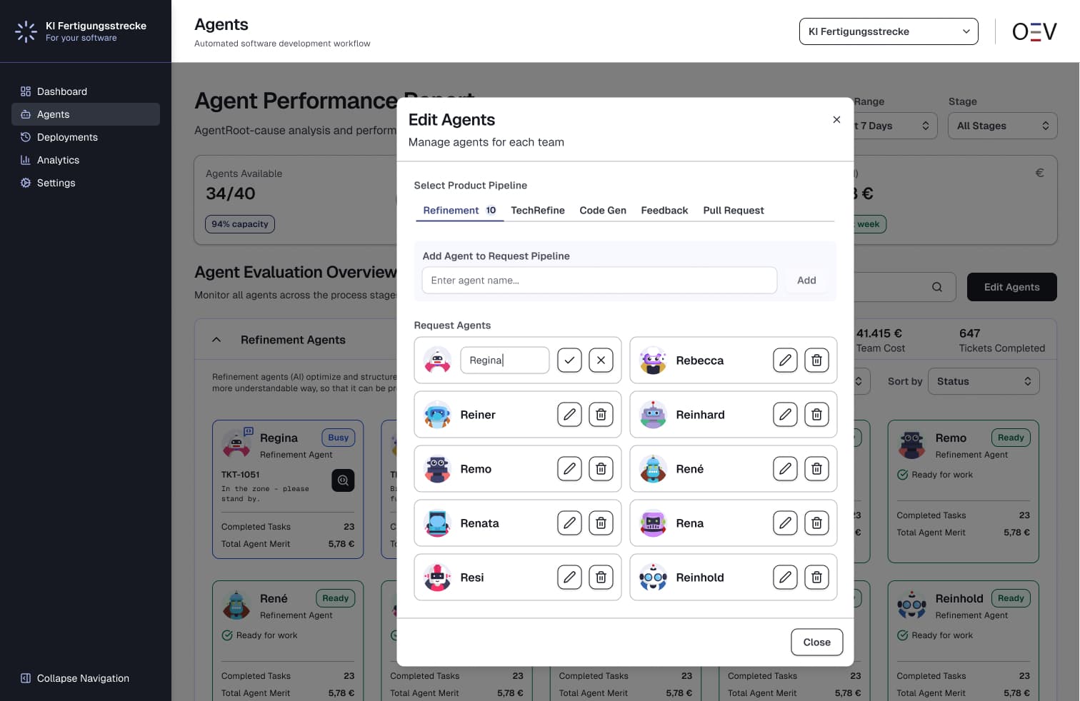 Screenshot der Agent-Verwaltung