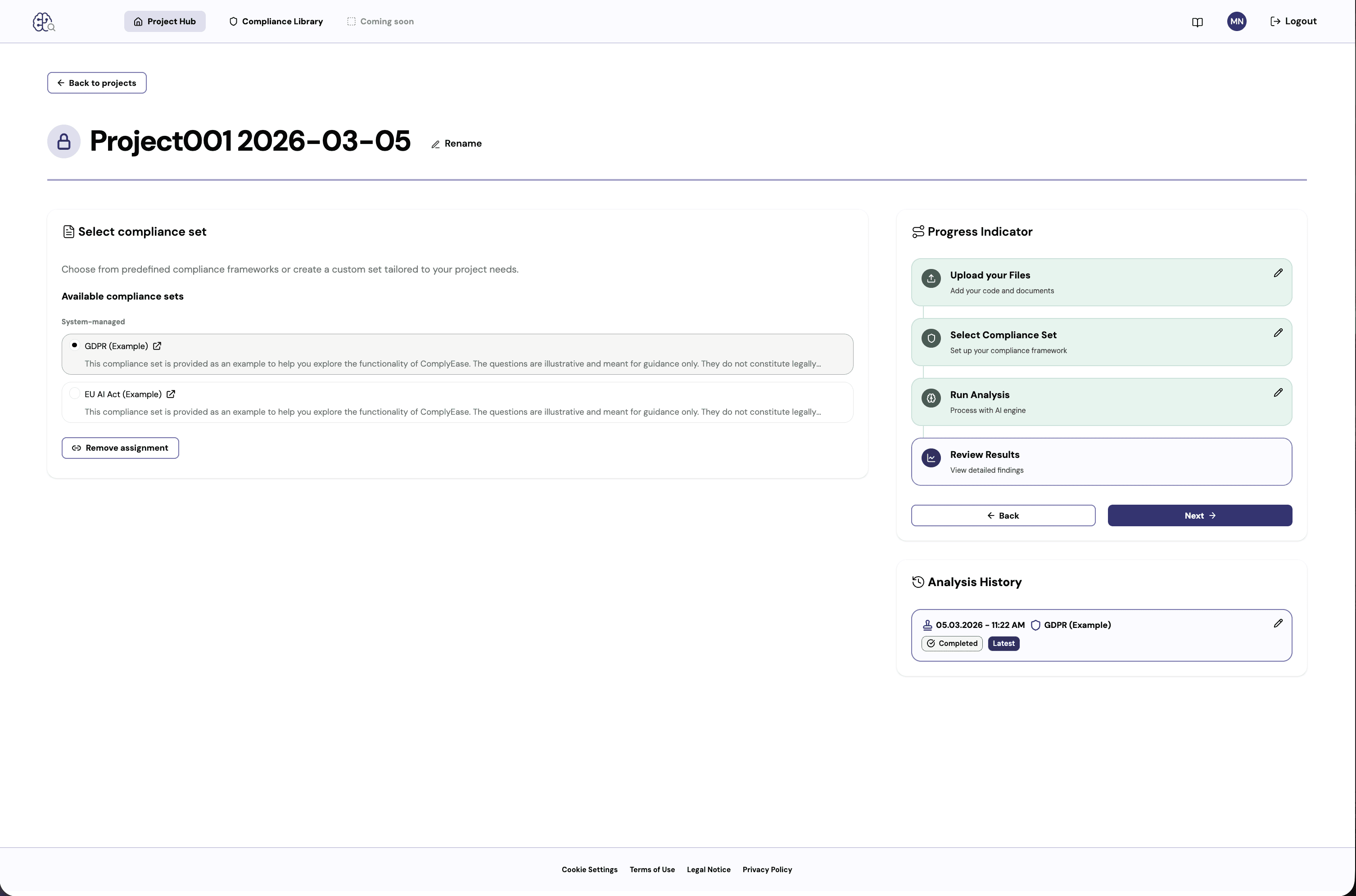 Screenshot: Analyse-Set Auswahl