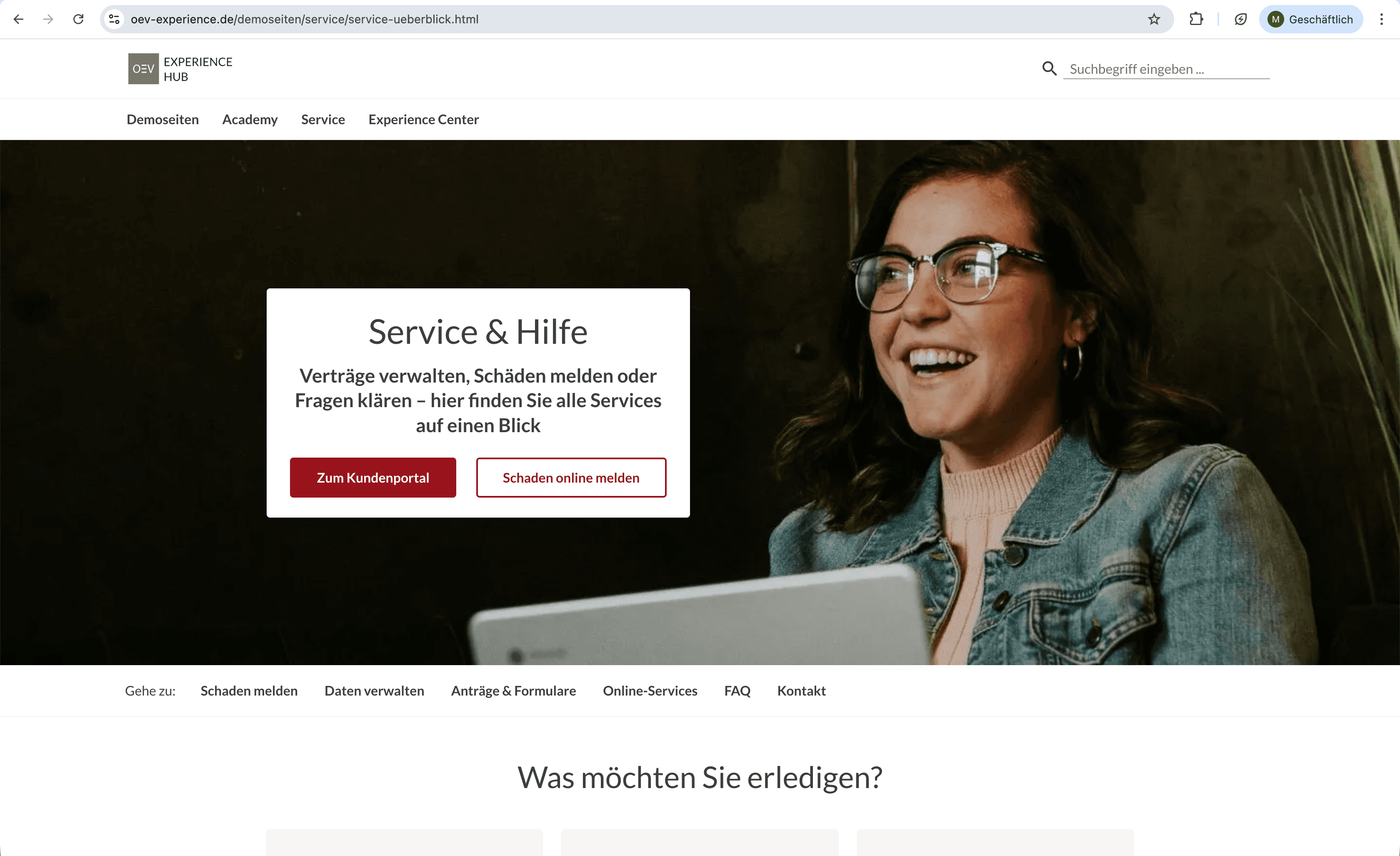Screenshot: Demo Serviceseite