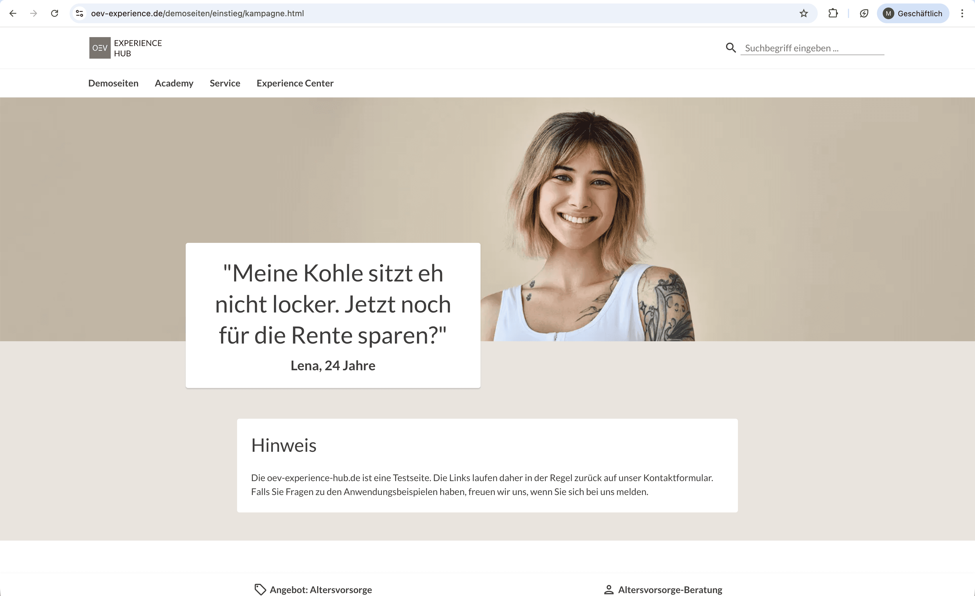 Screenshot: Demo Startseite