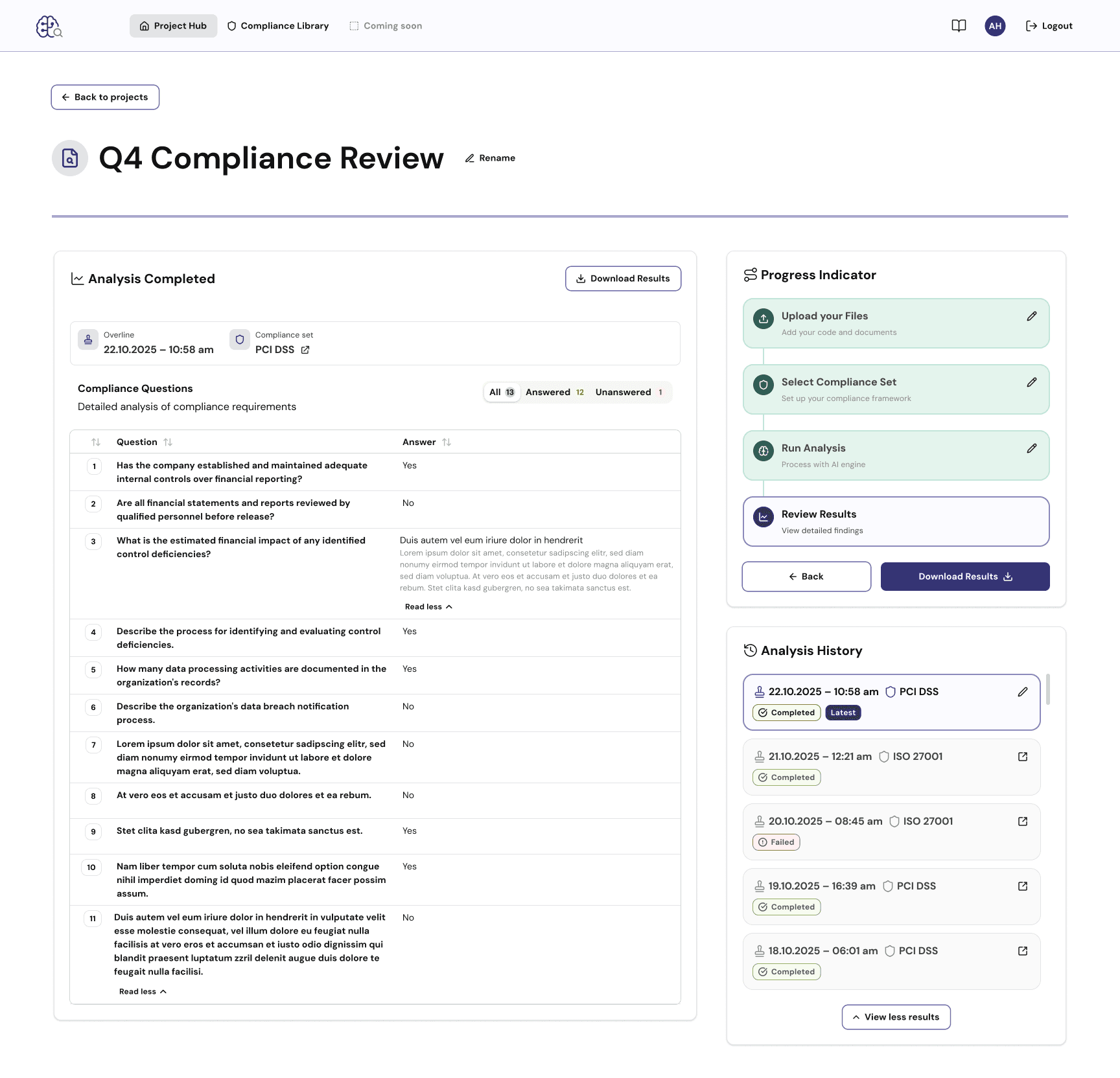 Screenshot der Compliance-Anforderungsanalyse