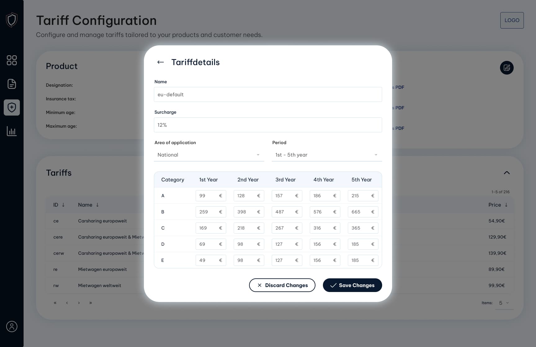Screenshot: Tarifdetails