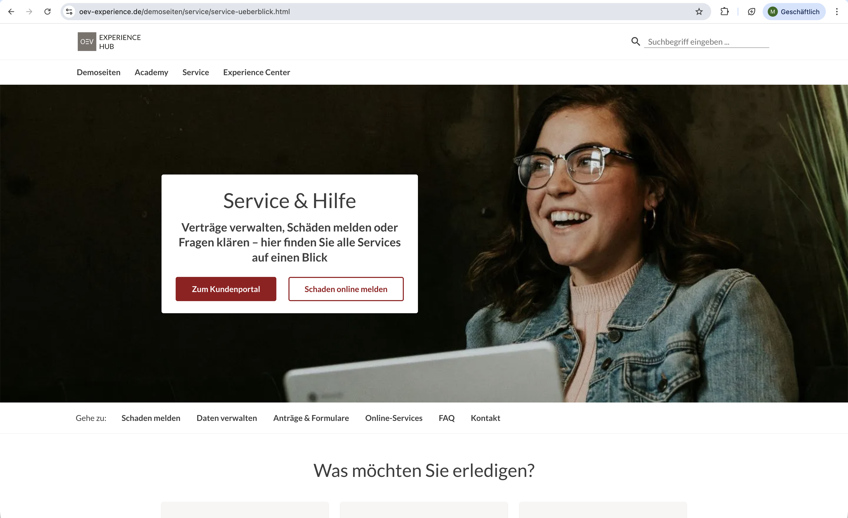Screenshot: Demo Serviceseite