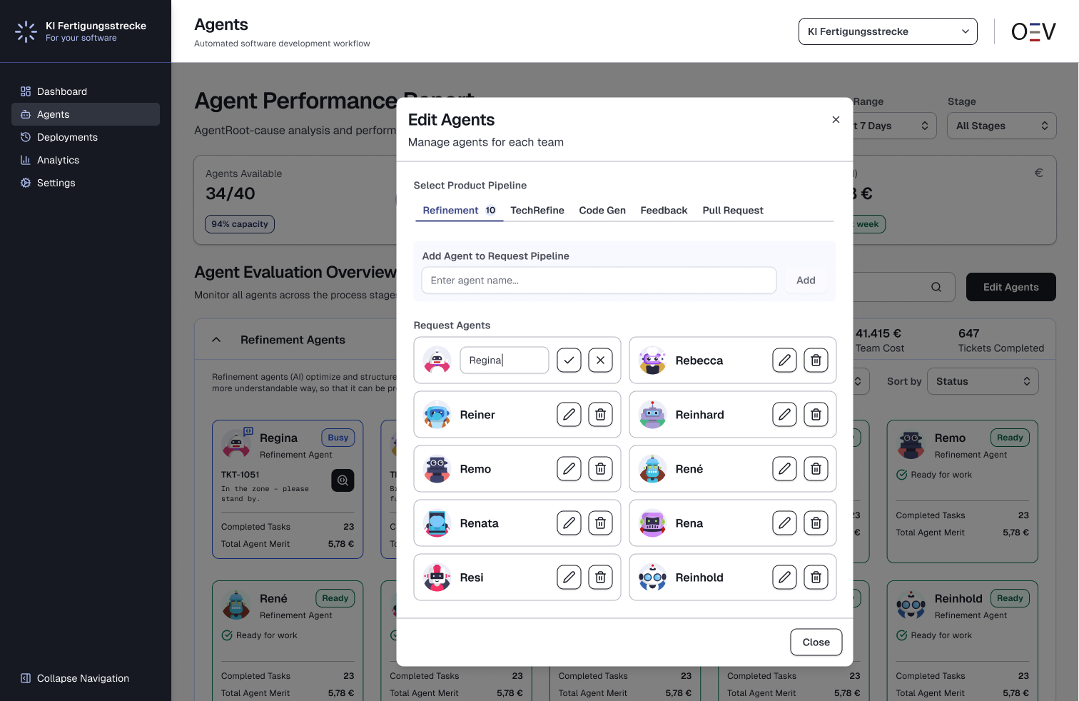 Screenshot: Agent-Verwaltung mit Dashboard-Übersicht