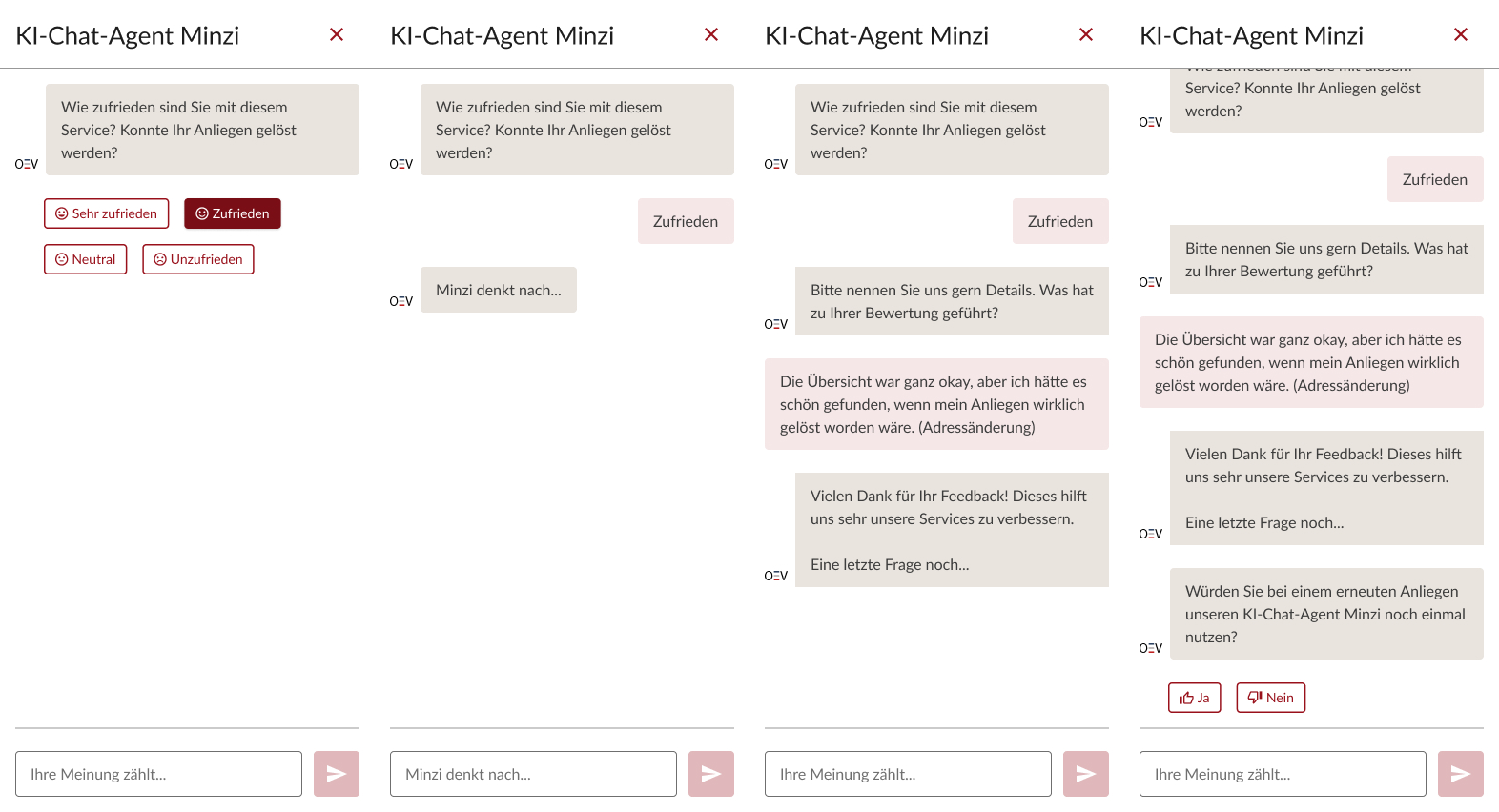 Screenshot des Chatbot Minzi