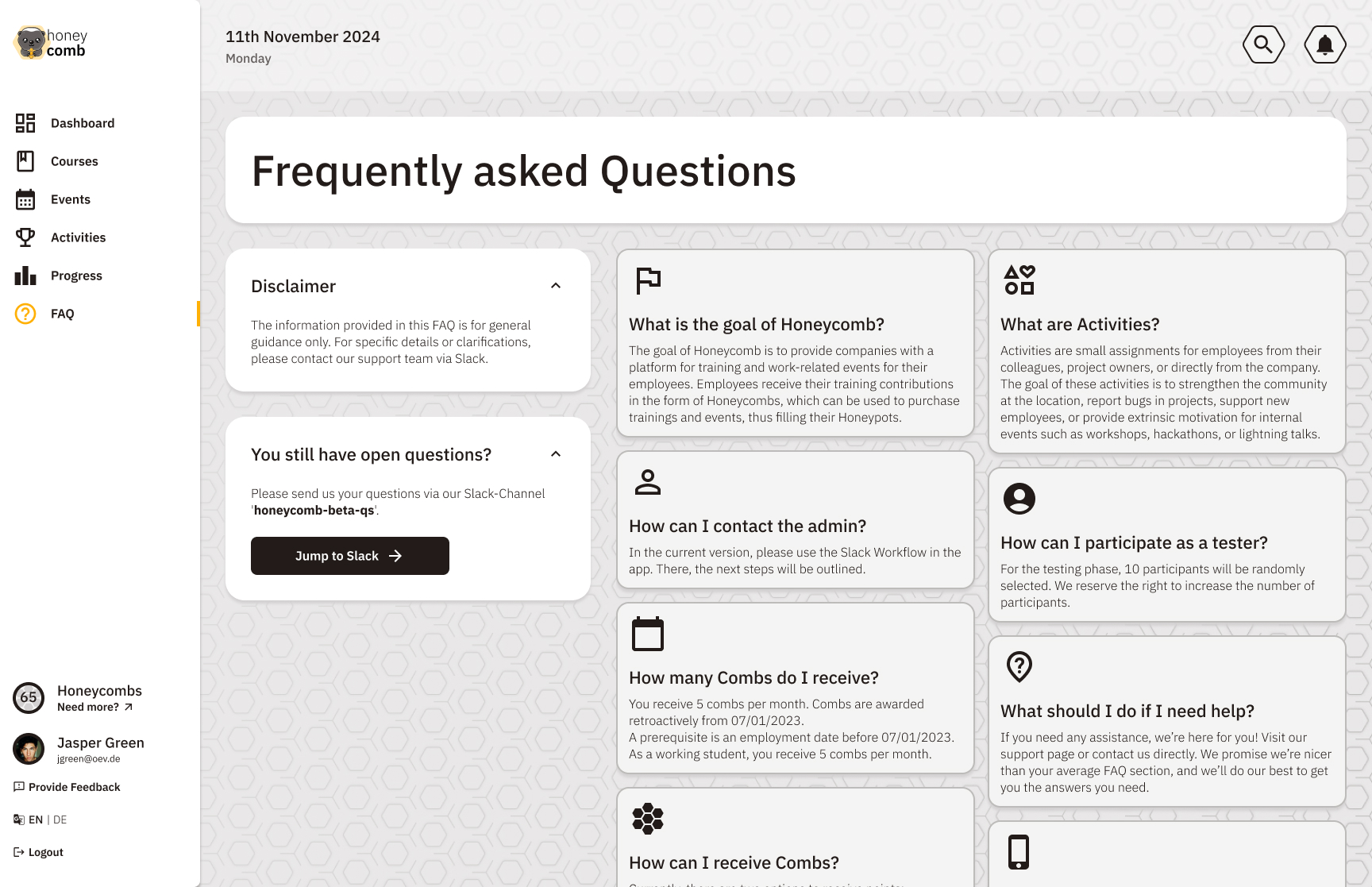 Screenshot: FAQ's