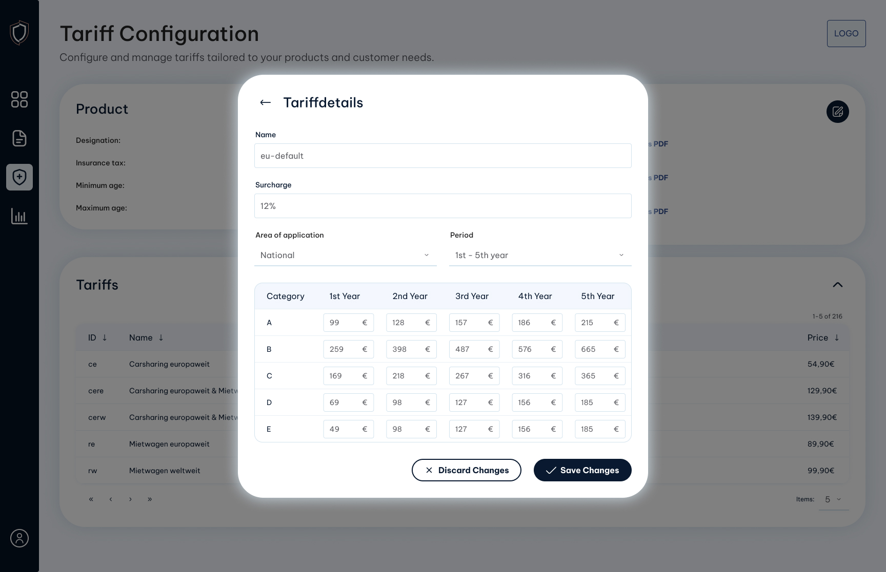 Screenshot: Tarifdetails